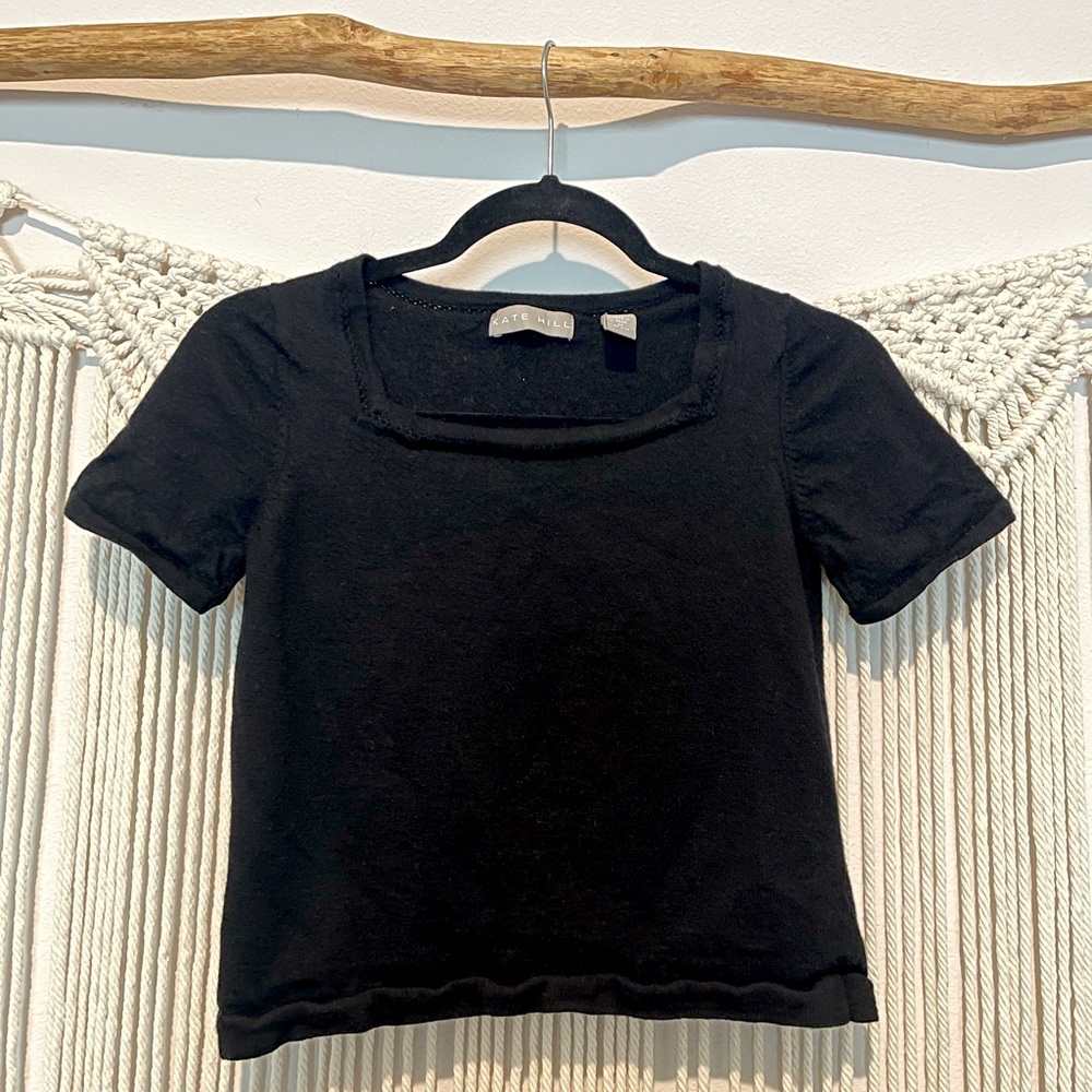 Vintage Kate Hill Cropped Dress Casual Fine Merino Wool Top Sz S/M